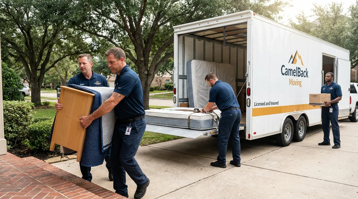 Crew loading residential truck for cross-state move from Cavalier, ND