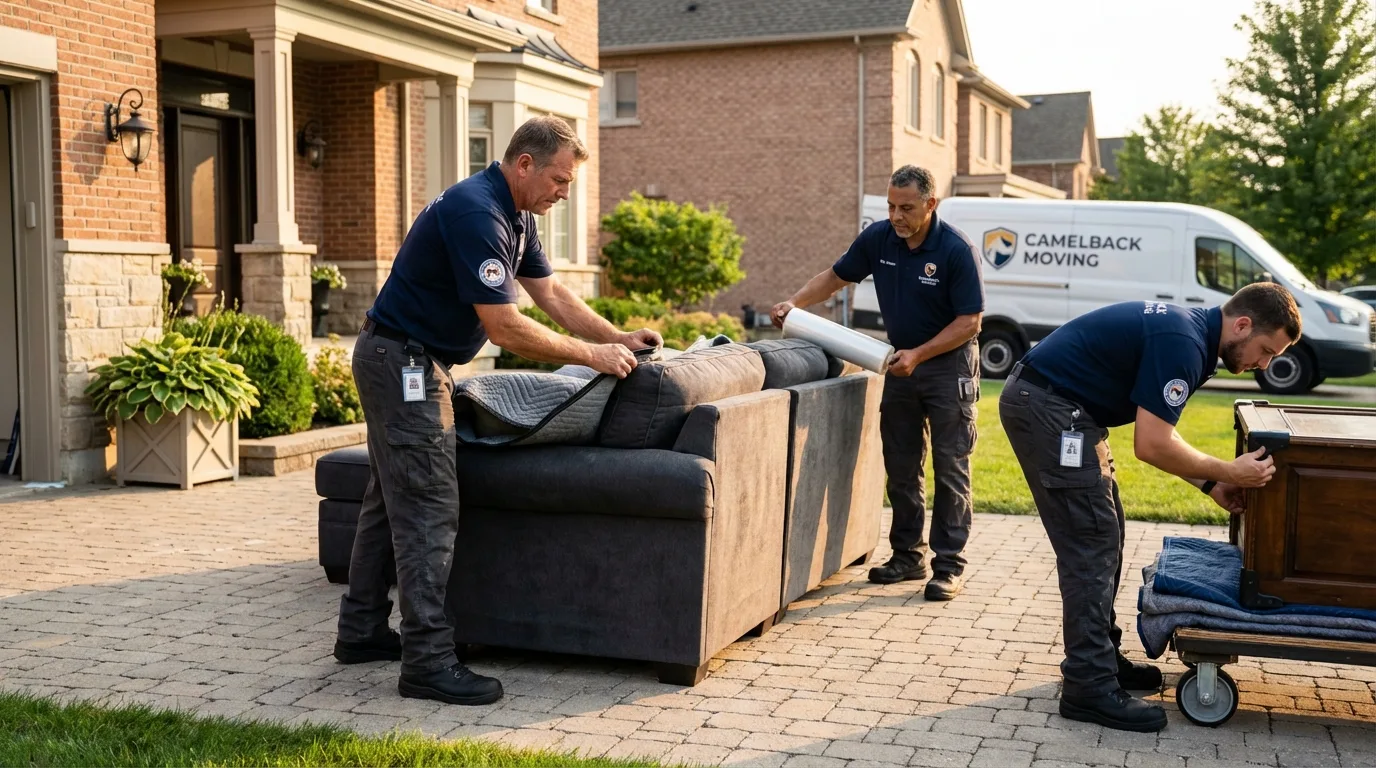 Large estate moving crew wrapping furniture in Cavalier, ND